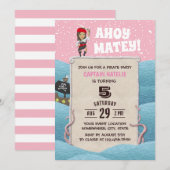 Invitation Pirate Girl Octopus Ahoy Matey fête d'anniversaire (Devant / Derrière)