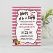 Invitation Pirate Girl Pink Stripes Adventure Map Baby shower (Debout devant)