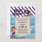 Invitation Pirate Girl Purple Stripes 6e fête d'anniversaire (Devant)