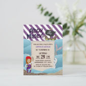 Invitation Pirate Girl Purple Stripes 6e fête d'anniversaire (Debout devant)