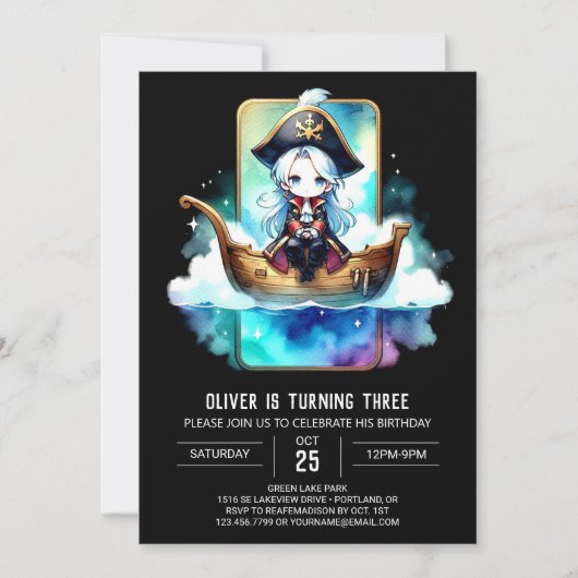 Invitation Pirate numérique minimaliste anniversaire (Devant)