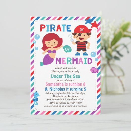 Invitation Pirate ou Sirène, Sous la mer (Debout devant)