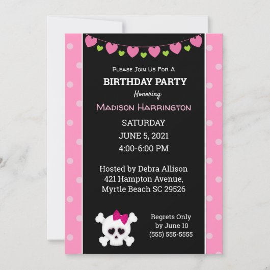 Invitation Pirate Pirate Princess rose Anniversaire (Devant)