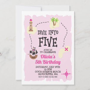 Invitation Pirate Plonger dans cinq rose 5e anniversaire Invi