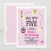 Invitation pirate pour 5ème anniversaire rose (Devant / Derrière)