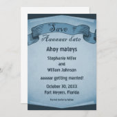 Invitation Pirate Scroll Save the Date, Bleu (Devant / Derrière)