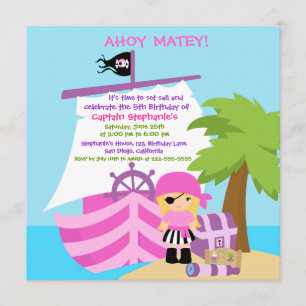 Invitation Pirate Ship Blonde Girl Anniversaire Fête Invitati