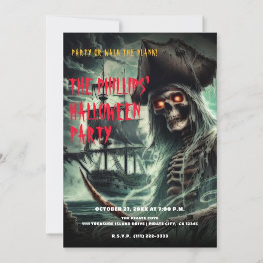 Invitation Pirate Ship Ghost Halloween Costume Party (Devant)
