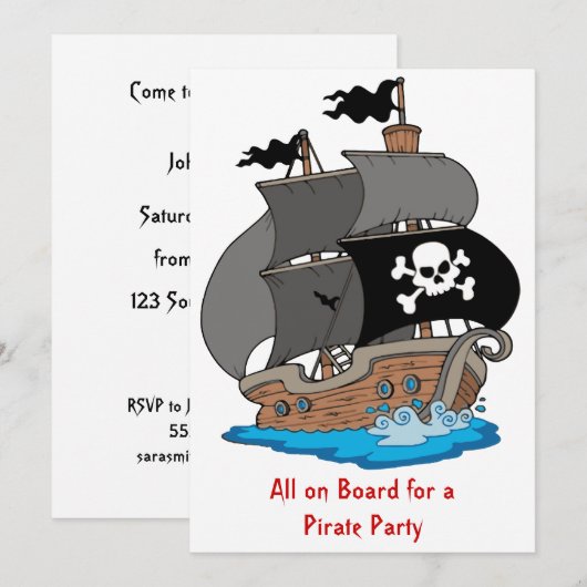 Invitation Pirate Ship Party (Devant / Derrière)