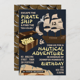 Invitation Pirate Ship Thème, Escape Room, Anniversaire