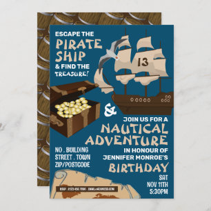 Invitation Pirate Ship Thème, Escape Room, Anniversaire