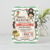 Invitation Pirate ; Soirée d'anniversaire verte, orange et Br (Debout devant)