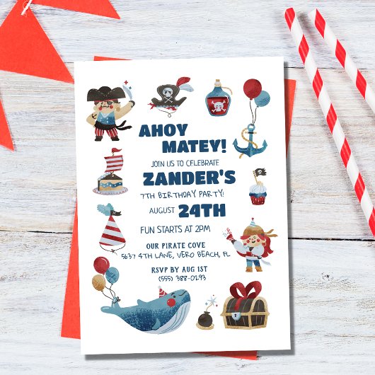 Invitation Pirate Thème Ahoy Matey Boys Anniversaire