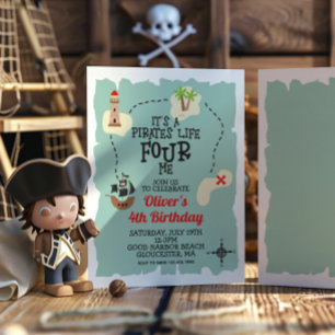 Invitation Pirate Treasure map 4e anniversaire