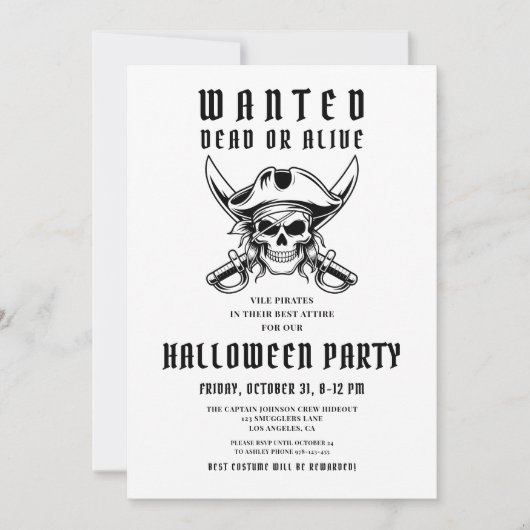 Invitation Pirate vintage Halloween Party (Devant)