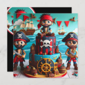 INVITATION PIRATES AMUSANTS GÂTEAU D'ANNIVERSAIRE À THÈME POU (Devant / Derrière)