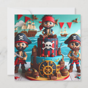 INVITATION PIRATES AMUSANTS GÂTEAU D'ANNIVERSAIRE À THÈME POU