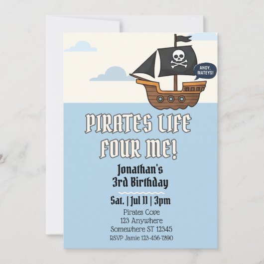 Invitation Pirates Life FOUR Me, Pirate 4th Birthday (Devant)