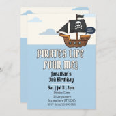 Invitation Pirates Life FOUR Me, Pirate 4th Birthday (Devant / Derrière)
