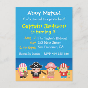 Invitation Pirates Mignons Fête d'anniversaire pour garçons e