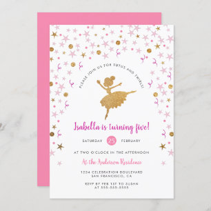 Invitation Pirouette pour fille rose et or Ballerina Annivers