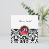 Invitation PIRRE DAMASK GEMME MONOGRAMME rubis rose or (Debout devant)