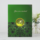 Invitation PIRRE DAMASQUÉE MONOGRAMME jaune vert (Debout devant)