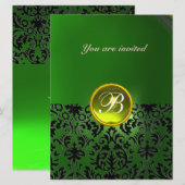 Invitation PIRRE DAMASQUÉE MONOGRAMME jaune vert (Devant / Derrière)