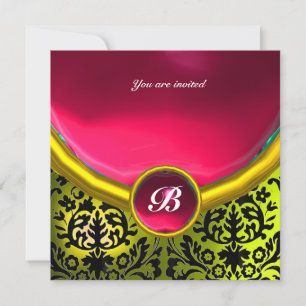 Invitation PIRRE DAMASSÉE MONOGRAMME rose jaune