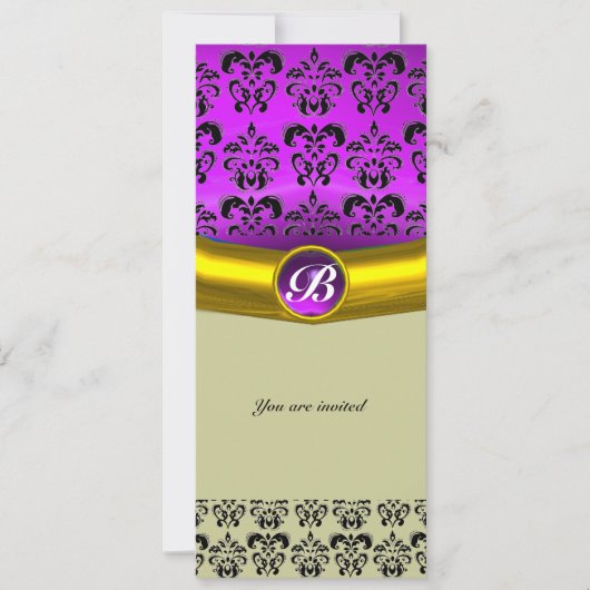 Invitation PIRRE DAMASSÉE MONOGRAMME violet pourpre (Devant)