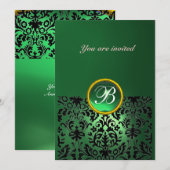 Invitation PIRRE DE DAMAS GEMME MONOGRAMME vert jade (Devant / Derrière)