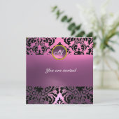 Invitation PIRRE D'OR GEMME MONOGRAMME rose violet (Debout devant)
