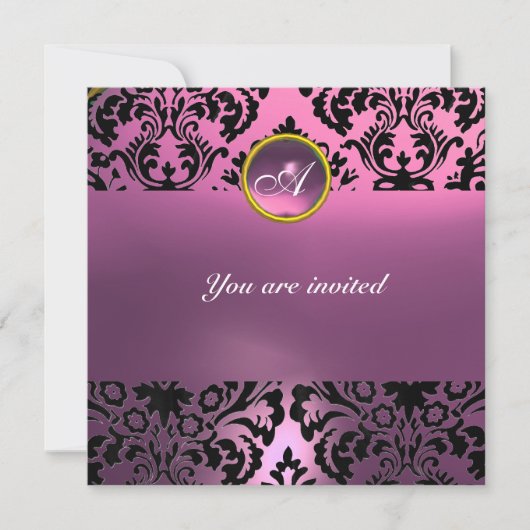 Invitation PIRRE D'OR GEMME MONOGRAMME rose violet (Devant)