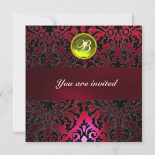 Invitation PIRRE D'ORFÈVRERIE DAMASK MONOGRAMME jaune rouge b