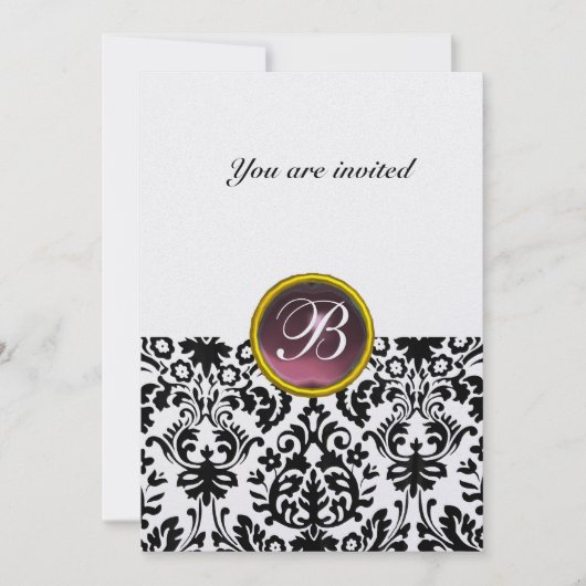 Invitation PIRRE MONOGRAMME DAMASK GEMME améthyste glace viol (Devant)