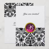 Invitation PIRRE MONOGRAMME DAMASK GEMME ruby rose fuchsia gi (Devant / Derrière)