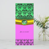 Invitation PIRRE MONOGRAMME DAMASK GEMSTONE vert, violet, ros (Debout devant)