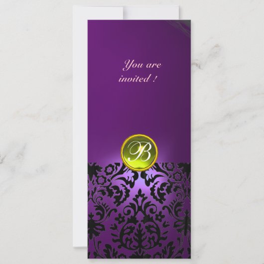 Invitation PIRRE MONOGRAMME DAMASQUINÉE jaune violet (Devant)