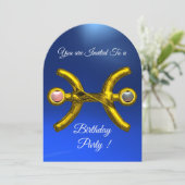 Invitation PISCES Gold Aqua Blue Zodiac fête d'anniversaire (Debout devant)