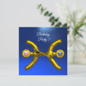 Invitation PISCES Gold Aqua Blue Zodiac fête d'anniversaire (Debout devant)