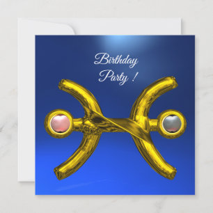 Invitation PISCES Gold Aqua Blue Zodiac fête d'anniversaire