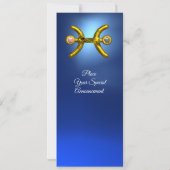 Invitation PISCES Gold Aqua Blue Zodiac fête d'anniversaire (Dos)