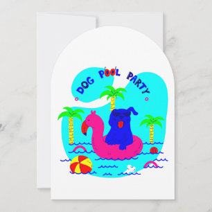 Invitation piscine à chien palmiers flamingo plaisir été