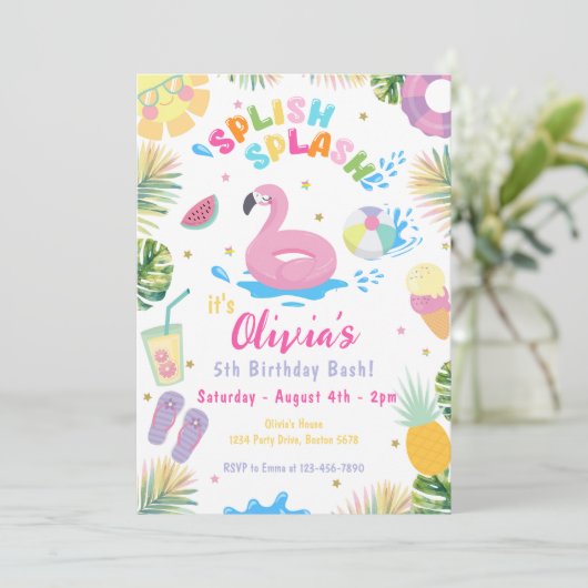 Invitation Piscine à éclaboussures fête Eau estivale Annivers (Debout devant)