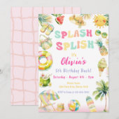 Invitation Piscine à éclaboussures fête Eau estivale Annivers (Devant / Derrière)