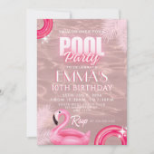 Invitation Piscine à script moderne rose vif fête d'anniversa (Devant)