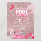 Invitation Piscine à script moderne rose vif fête d'anniversa (Devant / Derrière)