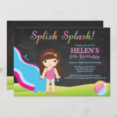 Invitation Piscine à toboggan pour tableau noir fête d'annive (Devant / Derrière)
