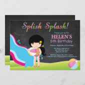 Invitation Piscine à toboggan pour tableau noir fête d'annive (Devant / Derrière)