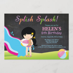 Invitation Piscine à toboggan pour tableau noir fête d'annive